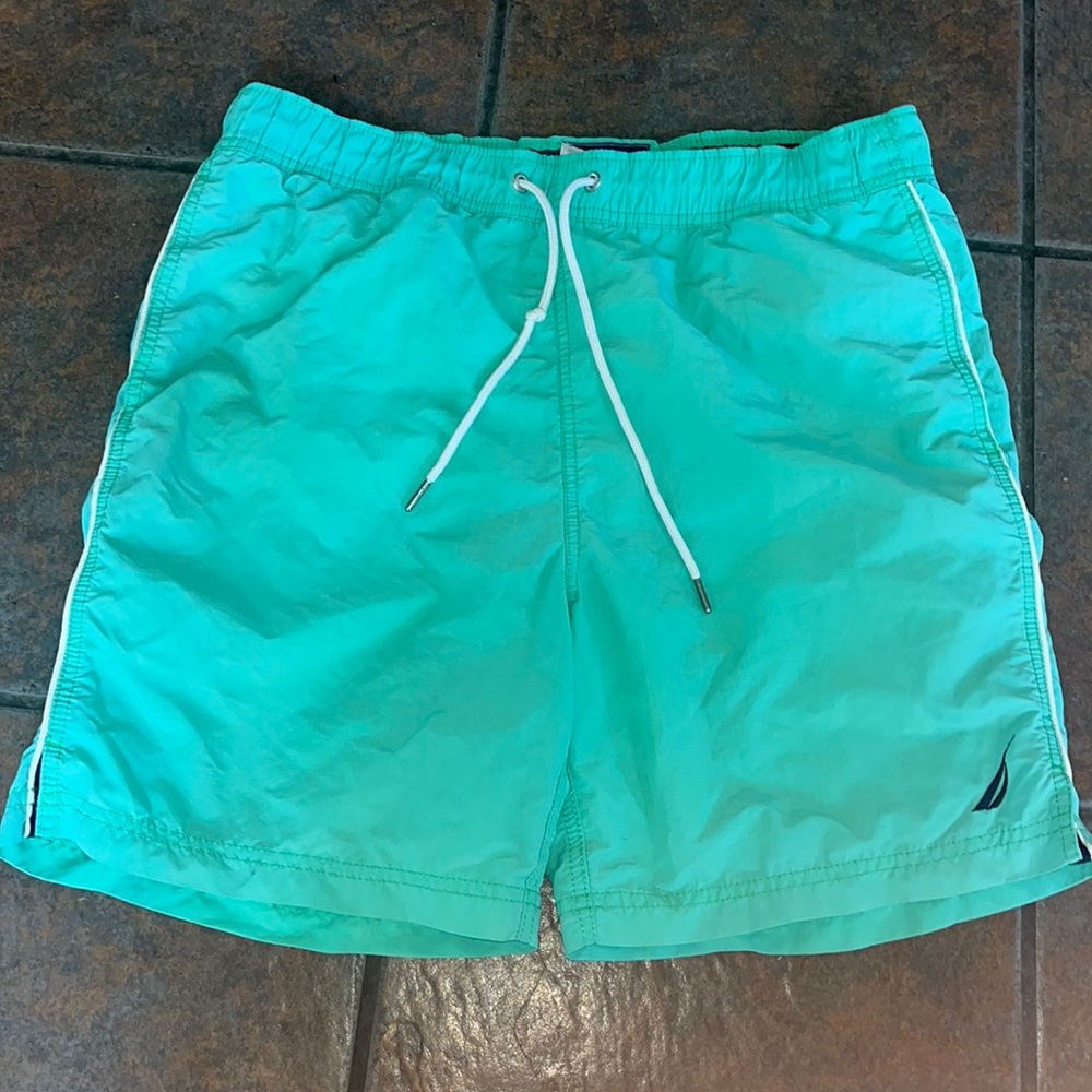 Nautica Men’s Swim-trunks/Board Shorts Aqua/Lime Green/Blue- Size Small